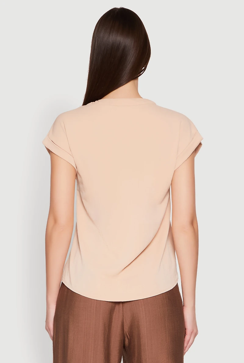 Womens Iris Airy Notch Neck Blouse, Beige, Size S