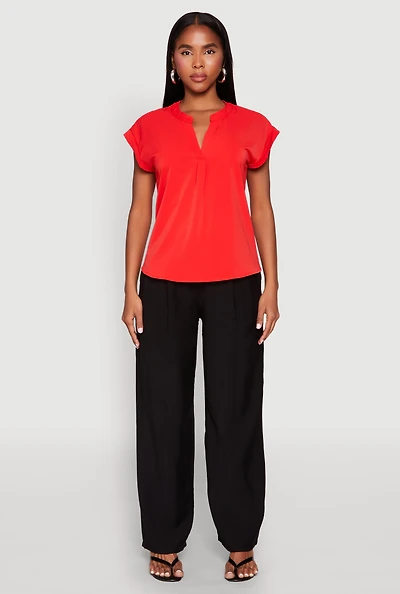 Womens Iris Airy Notch Neck Blouse, Red, Size M