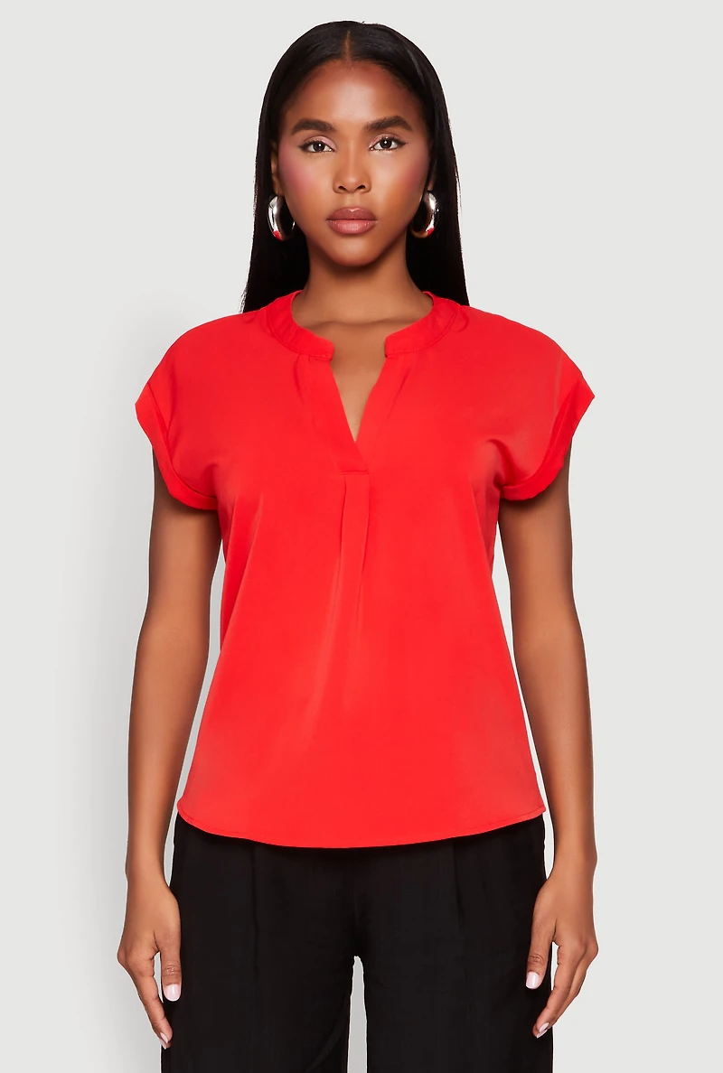Womens Iris Airy Notch Neck Blouse, Red, Size S