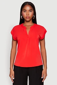 Womens Iris Airy Notch Neck Blouse, Red, Size S