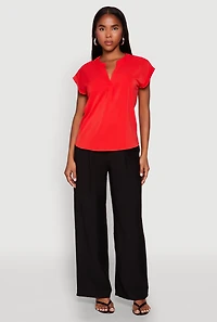 Womens Iris Airy Notch Neck Blouse, Red, Size S