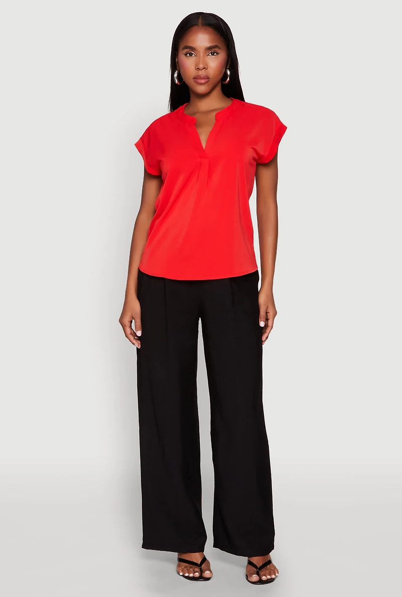 Womens Iris Airy Notch Neck Blouse, Red, Size S