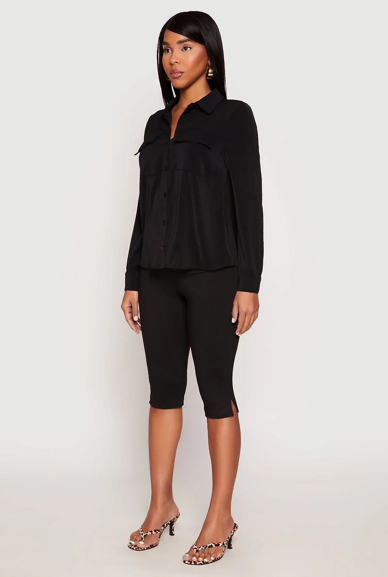 Iris Airy Button Front Cargo Pocket Blouse