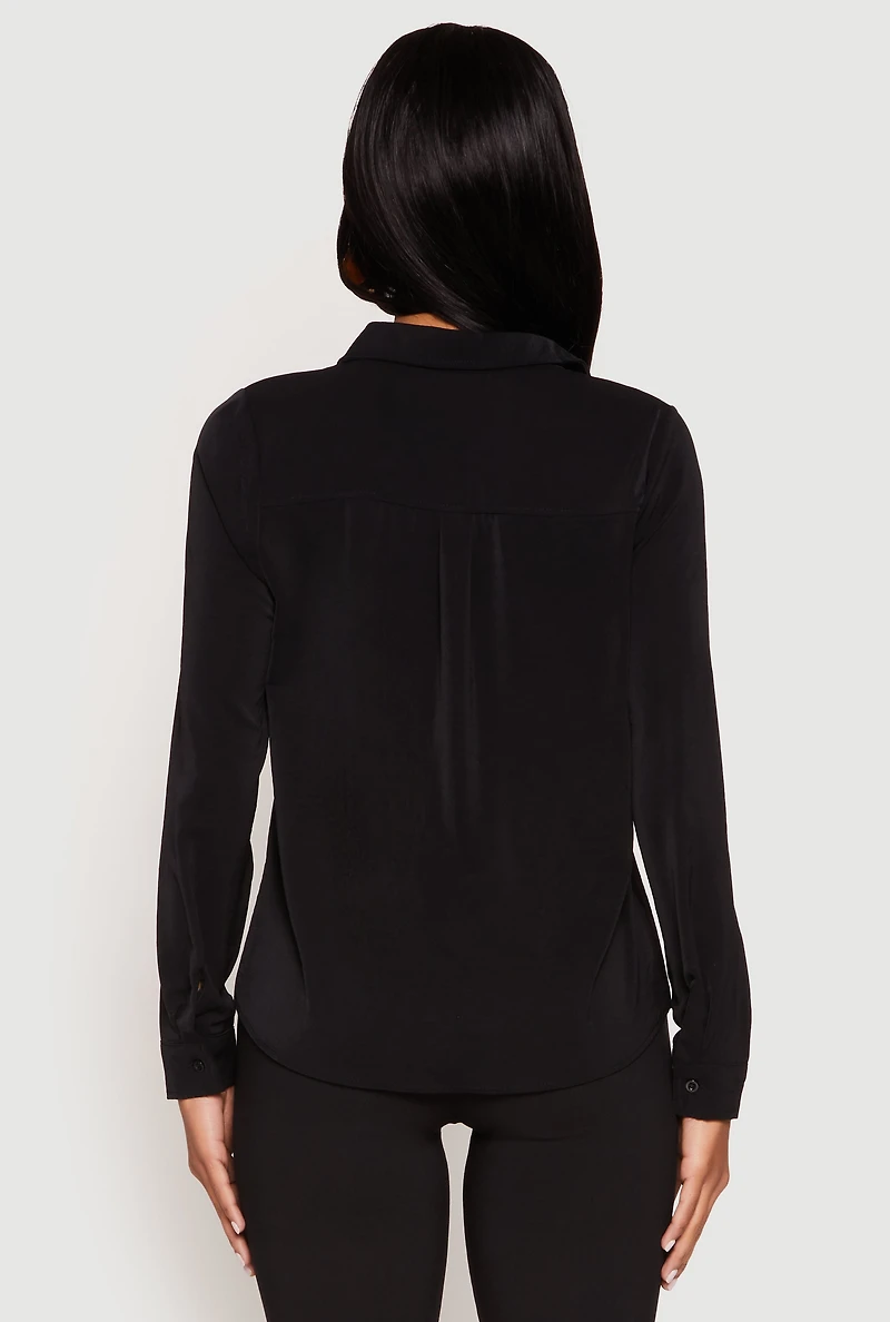 Iris Airy Button Front Cargo Pocket Blouse