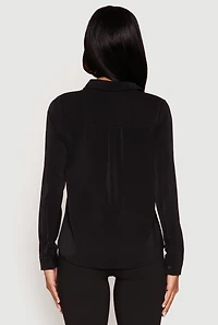 Iris Airy Button Front Cargo Pocket Blouse