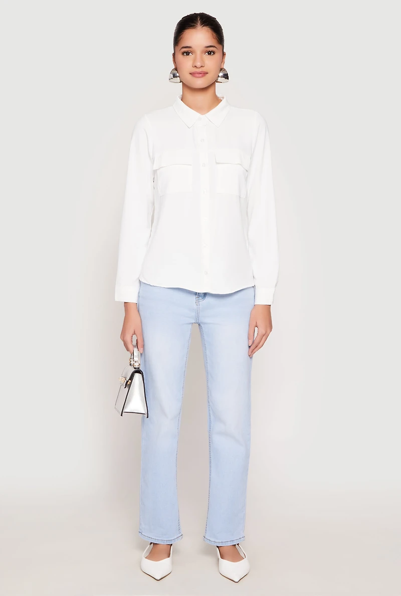 Iris Airy Button Front Cargo Pocket Blouse