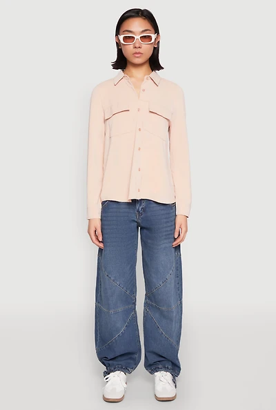 Womens Iris Airy Button Front Cargo Pocket Blouse,