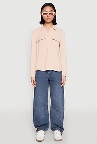 Iris Airy Button Front Cargo Pocket Blouse