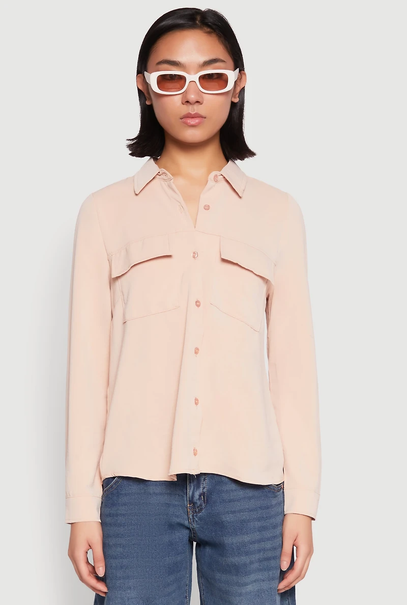 Womens Iris Airy Button Front Cargo Pocket Blouse,