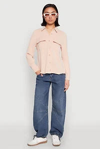 Womens Iris Airy Button Front Cargo Pocket Blouse,