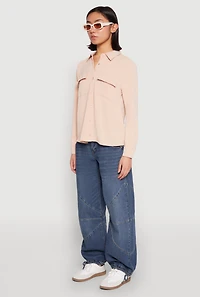 Womens Iris Airy Button Front Cargo Pocket Blouse,