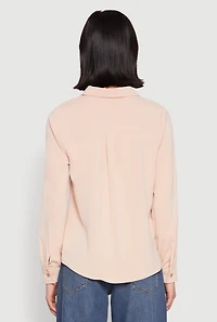 Womens Iris Airy Button Front Cargo Pocket Blouse, Beige,