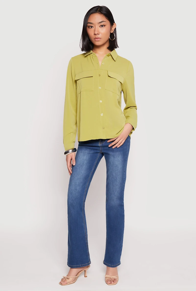 Womens Iris Airy Button Front Cargo Pocket Blouse, Green, Size M