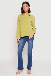 Womens Iris Airy Button Front Cargo Pocket Blouse, Green, Size M