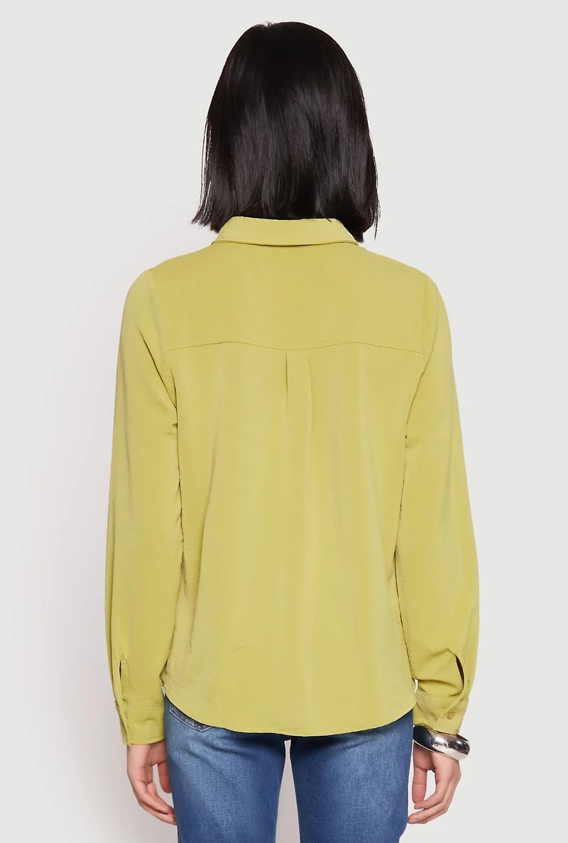 Womens Iris Airy Button Front Cargo Pocket Blouse, Green, Size M