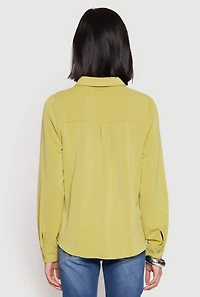 Womens Iris Airy Button Front Cargo Pocket Blouse, Green, Size M