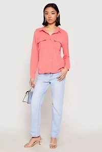 Womens Iris Airy Button Front Cargo Pocket Blouse, S