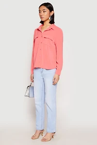 Womens Iris Airy Button Front Cargo Pocket Blouse, Pink, Size S