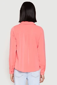 Womens Iris Airy Button Front Cargo Pocket Blouse, Pink, Size S