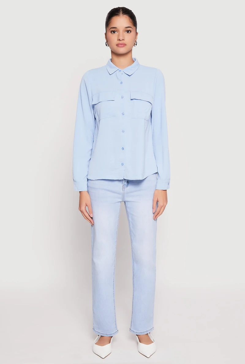 Iris Airy Button Front Cargo Pocket Blouse