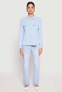 Iris Airy Button Front Cargo Pocket Blouse