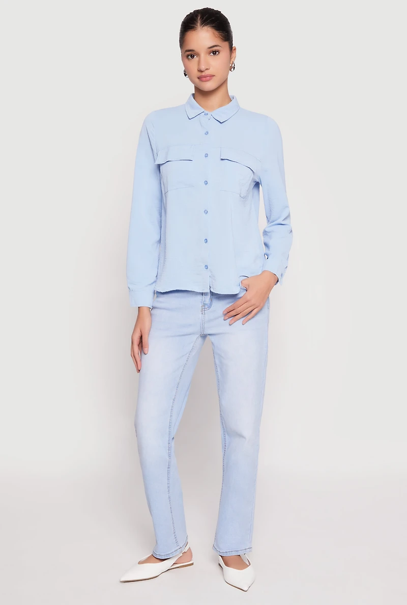 Womens Iris Airy Button Front Cargo Pocket Blouse,