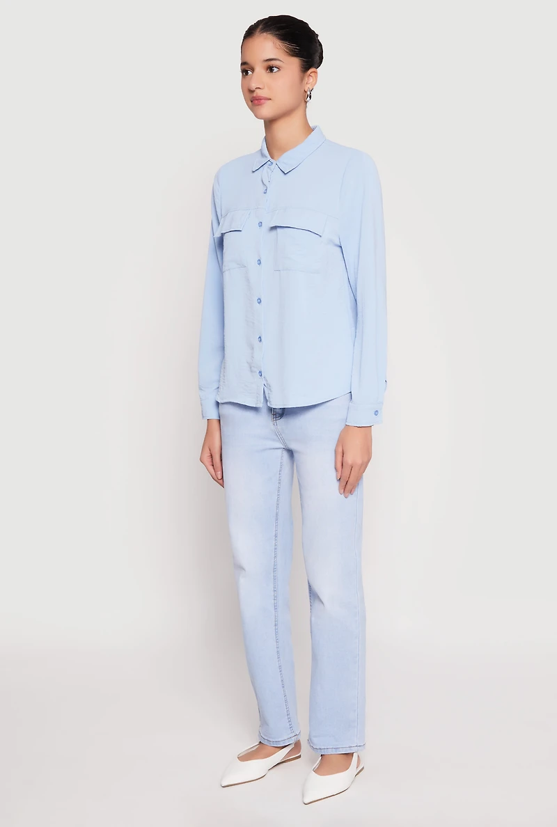 Womens Iris Airy Button Front Cargo Pocket Blouse,