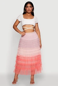 Womens Ruched Tie Back Bubble Sleeve Crop Top, White,
