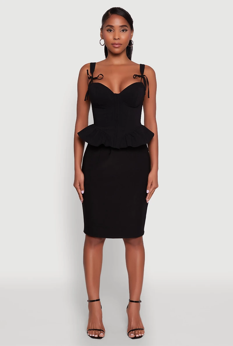 Womens Iris Peplum Bustier Top with Padded Cups and Tie Straps, Black, Size M