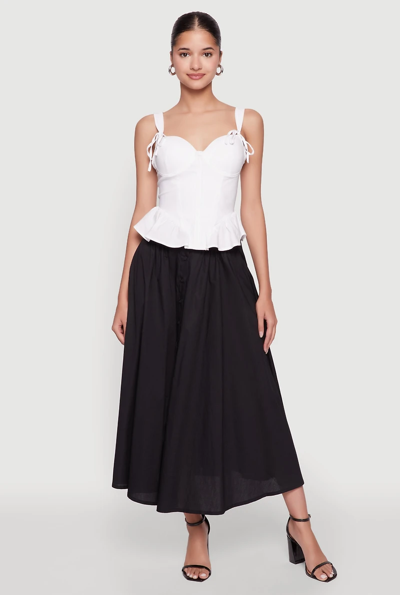 Womens Iris Peplum Bustier Top with Padded Cups and Tie Straps,