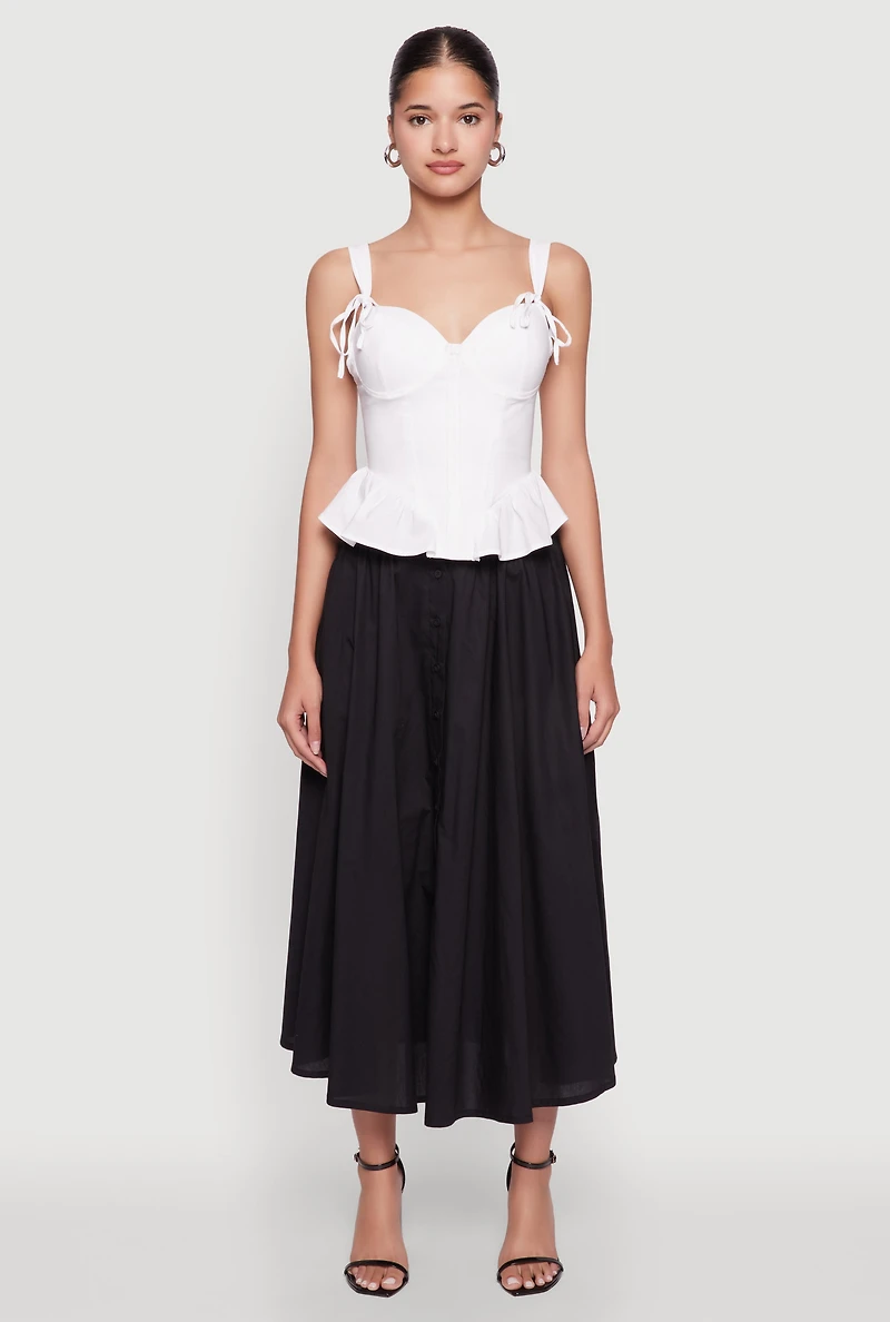 Womens Iris Peplum Bustier Top with Padded Cups and Tie Straps,