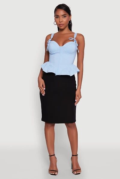 Womens Iris Peplum Bustier Top with Padded Cups and Tie Straps,