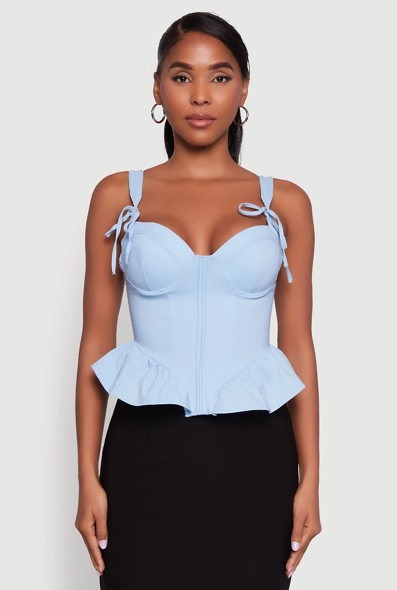 Iris Peplum Bustier Top with Padded Cups and Tie Straps
