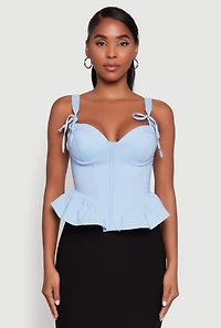 Iris Peplum Bustier Top with Padded Cups and Tie Straps