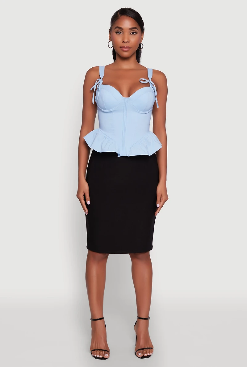 Iris Peplum Bustier Top with Padded Cups and Tie Straps