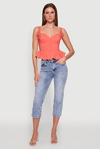 Womens Iris Peplum Bustier Top with Padded Cups and Tie Straps, Orange, Size M