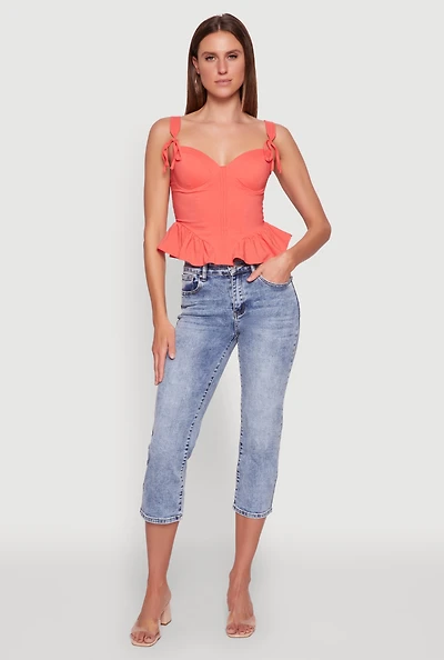 Iris Peplum Bustier Top with Padded Cups and Tie Straps