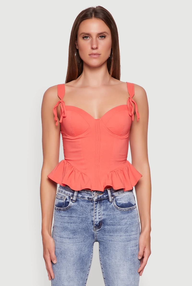 Womens Iris Peplum Bustier Top with Padded Cups and Tie Straps, Orange, Size M