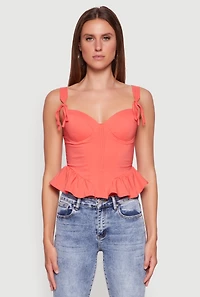 Womens Iris Peplum Bustier Top with Padded Cups and Tie Straps, Orange, Size M