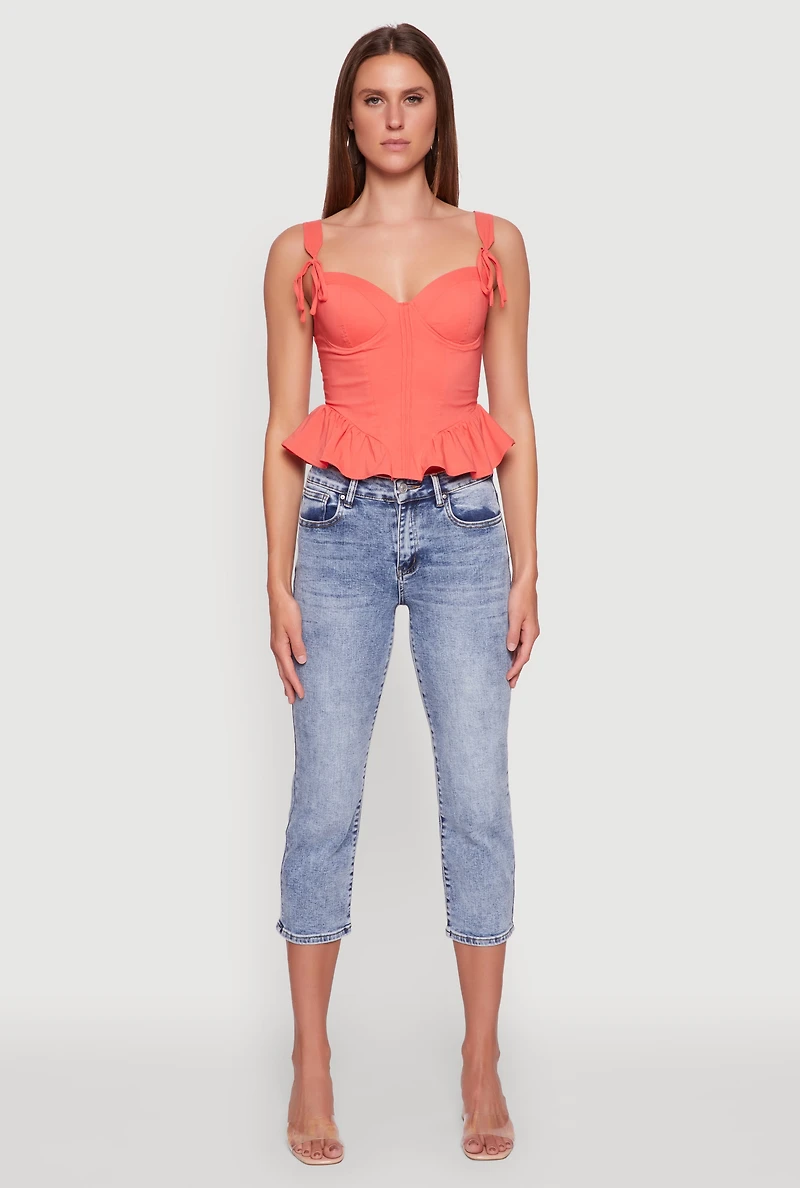 Womens Iris Peplum Bustier Top with Padded Cups and Tie Straps, Orange, Size M