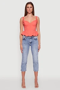 Womens Iris Peplum Bustier Top with Padded Cups and Tie Straps, Orange, Size M