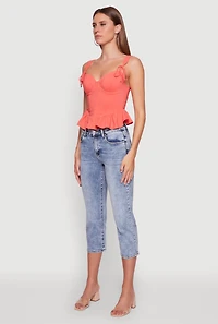 Womens Iris Peplum Bustier Top with Padded Cups and Tie Straps, Orange, Size M