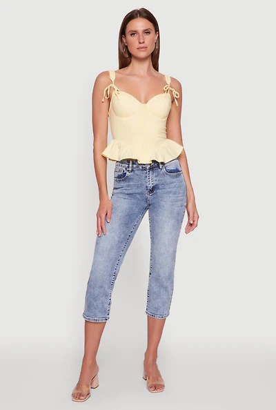 Womens Iris Peplum Bustier Top with Padded Cups and Tie Straps, Yellow, Size S