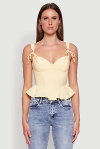 Womens Iris Peplum Bustier Top with Padded Cups and Tie Straps, Yellow, Size S