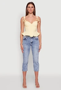 Womens Iris Peplum Bustier Top with Padded Cups and Tie Straps, Yellow, Size S