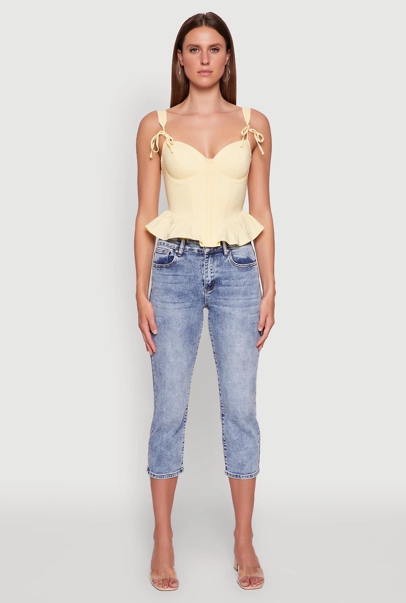 Womens Iris Peplum Bustier Top with Padded Cups and Tie Straps, Yellow,