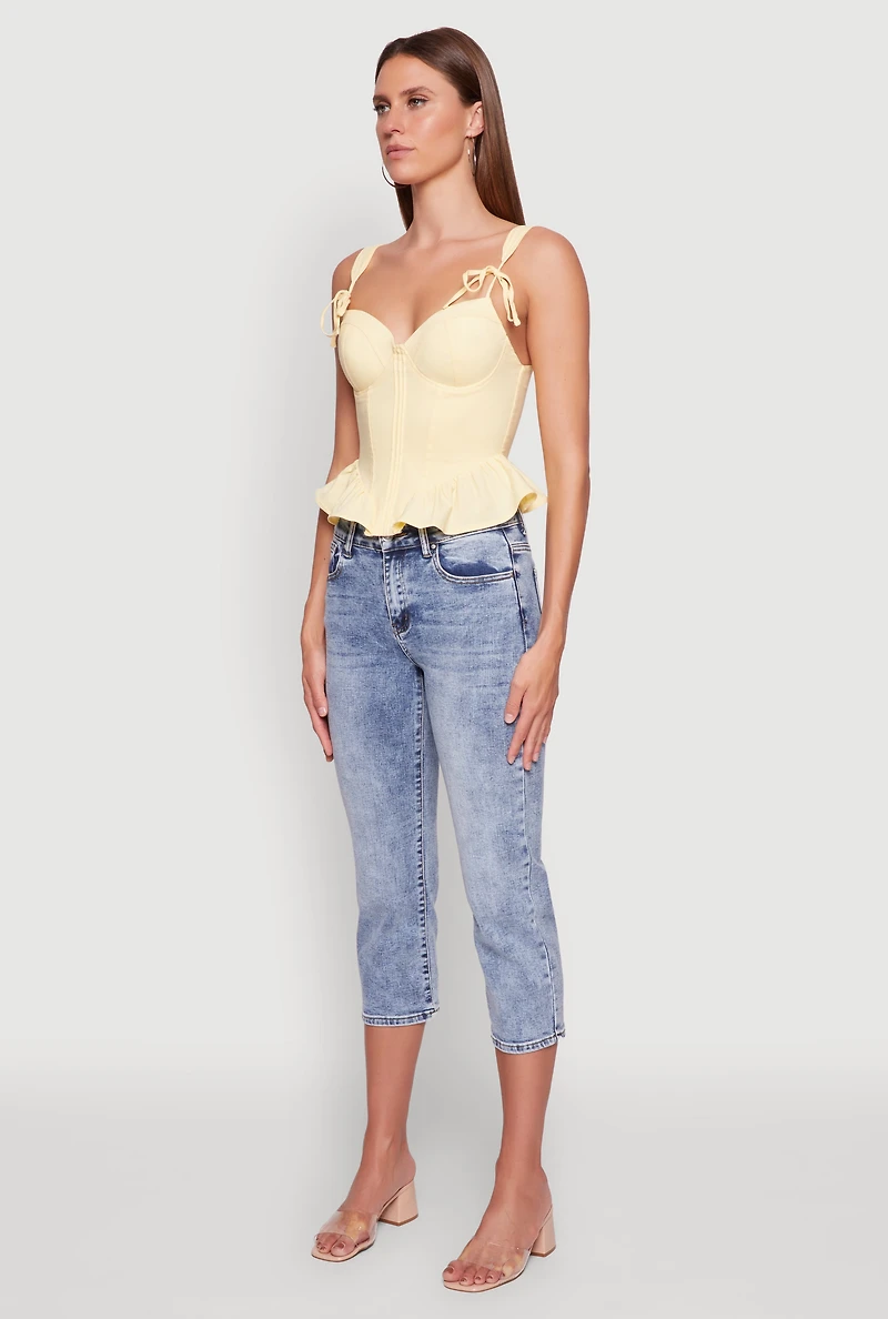 Womens Iris Peplum Bustier Top with Padded Cups and Tie Straps, Yellow,