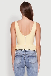 Womens Iris Peplum Bustier Top with Padded Cups and Tie Straps, Yellow, Size S