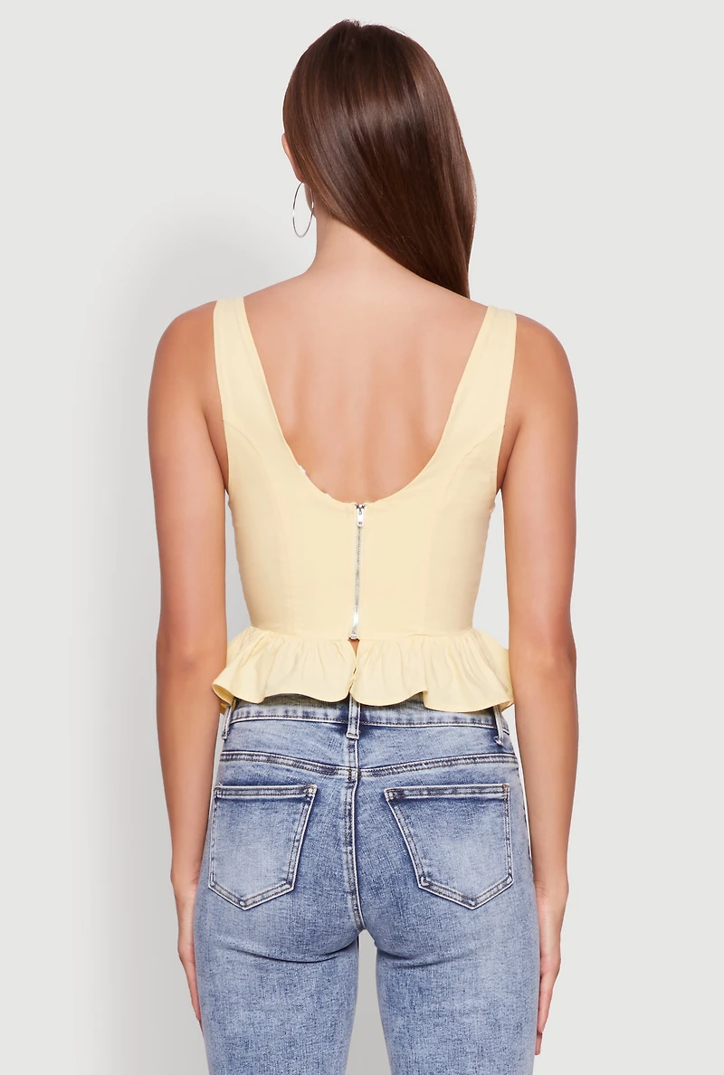 Womens Iris Peplum Bustier Top with Padded Cups and Tie Straps, Yellow,