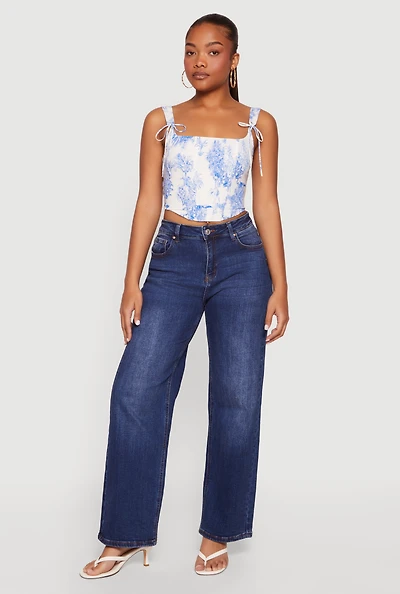 Toile de Jouy Tie Front Corset Crop Top